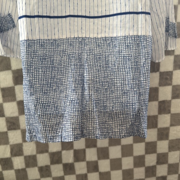 Terra Sj Apperal Large Blouse Shirt White Blue Linen Lagenlook - Picture 11 of 13